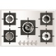 Plita incorporabila Fulgor Milano, FCH 755 G WK WH, 77 cm, plita gaz, 5 arzatoare,sistem Stop-Gaz, butoane otel, sticla alba