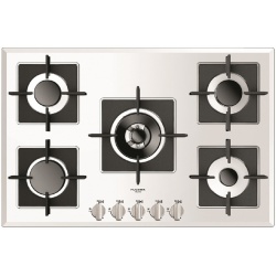 Plita incorporabila Fulgor Milano, FCH 755 G WK WH, 77 cm, plita gaz, 5 arzatoare,sistem Stop-Gaz, butoane otel, sticla alba