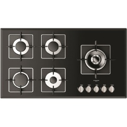 Plita incorporabila Fulgor Milano, FSH 905 G DWK BK, 90 cm, plita gaz, 5 arzatoare,sistem Stop-Gaz, butoane otel, sticla neagra