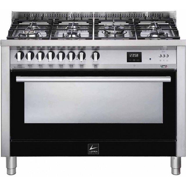 Aragaz Lofra Professional 120 PNMG126GVGT/2Ci 120X60cm, 7 arzatoare, cuptor gaz, rotisor - grill, ventilare dubla, timer, Negru