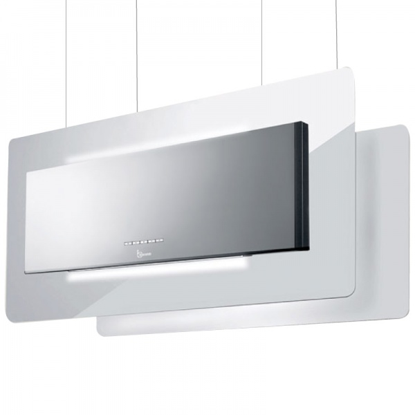 Hota design suspendata Baraldi Trisia Appesa 01TRSAP090STW80, 90 cm, 800 m3/h, sticla alba/inox