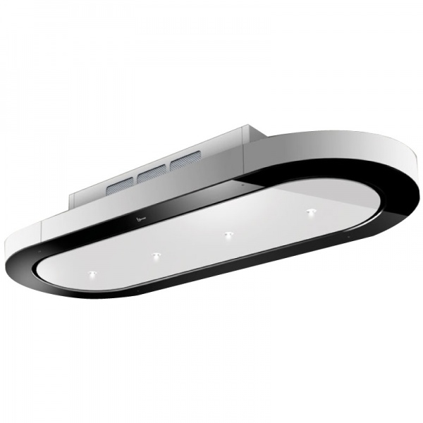 Hota de tavan Baraldi Unika free 01UNKFR120WH90, 120 cm, 900 m3/h, sticla neagra/alb